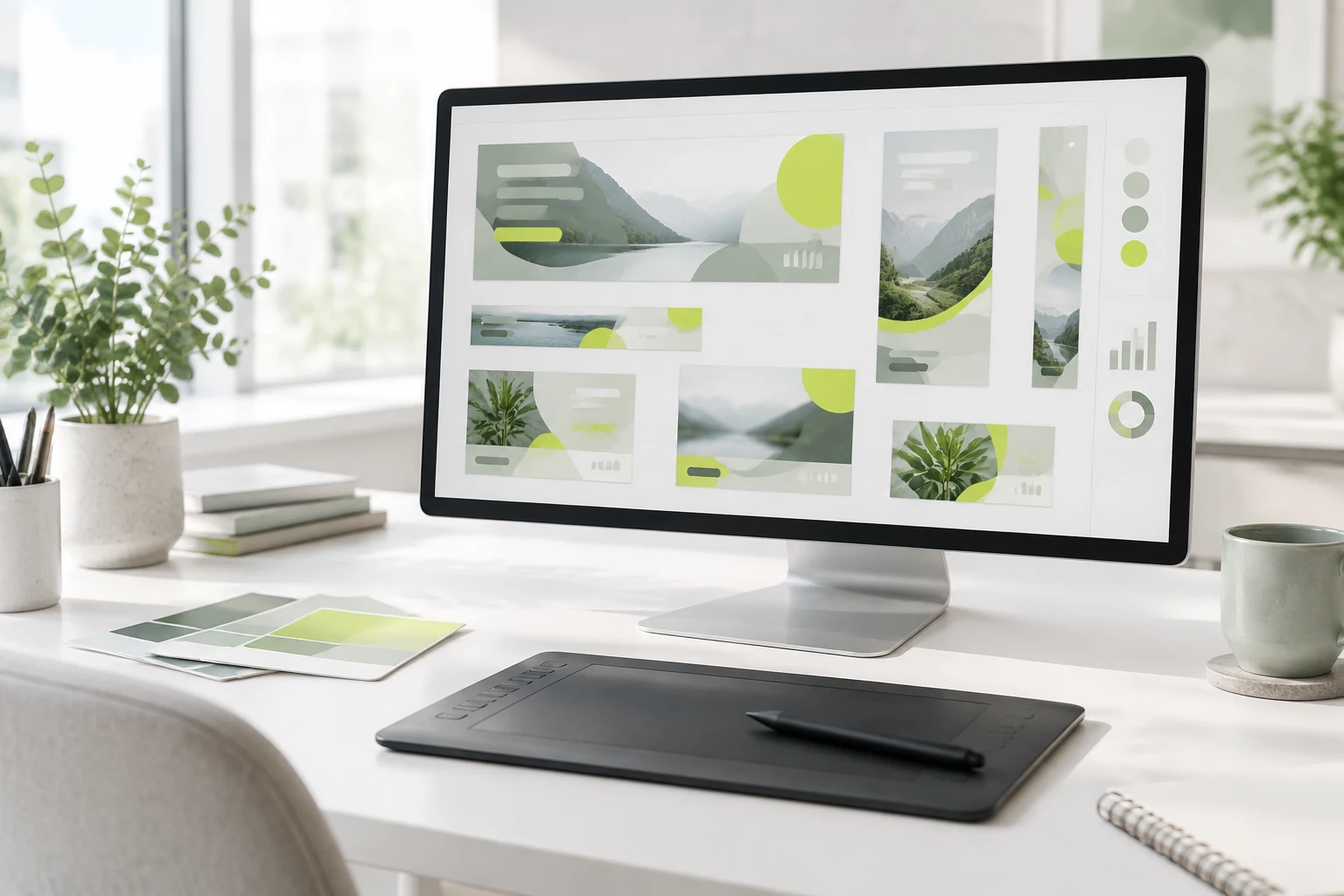 Designer monitor with several banner ad mock-ups in different sizes