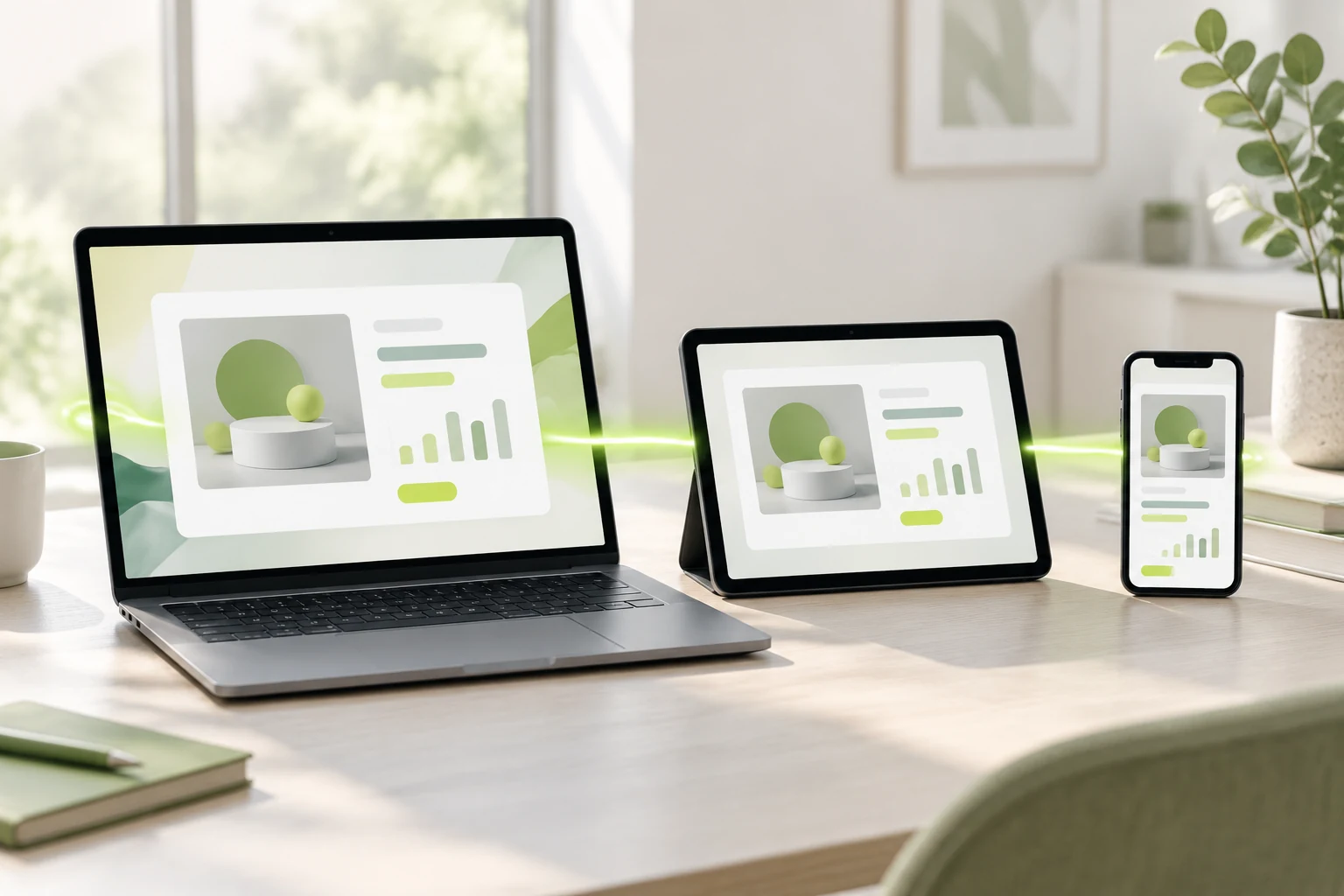 Laptop, tablet and phone showing the same product reminder ad