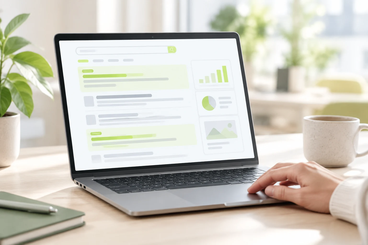 Laptop showing a search results page with highlighted sponsored listings